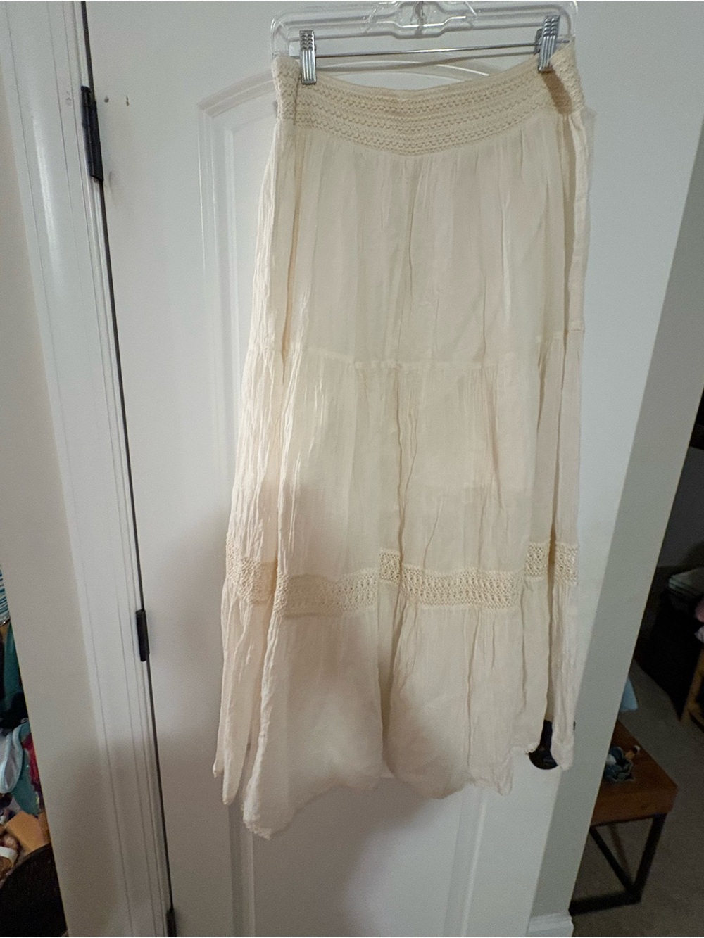 aerie Cream Crochet-Trim Maxi Skirt - Picture 3 of 5